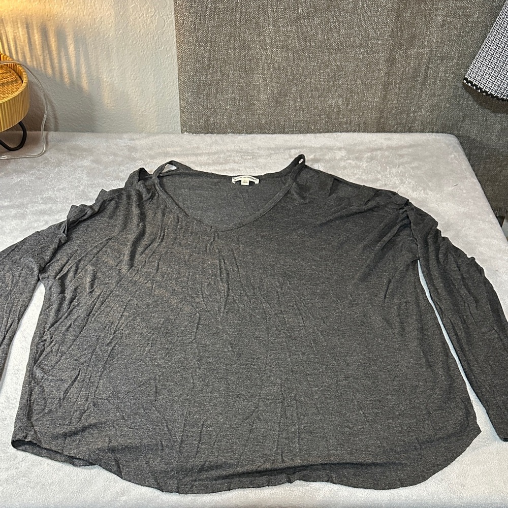 Zenana Outfitters Charcoal Long Sleeve Top peek a boo sleeve